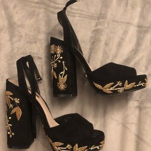 Topshop beaded black and gold platform heels